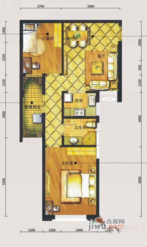 鼎元府邸2室2厅1卫73㎡户型图