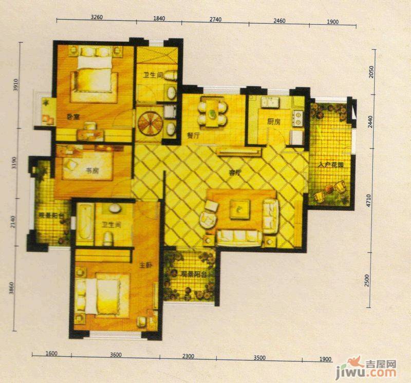 鼎元府邸3室2厅2卫128.5㎡户型图