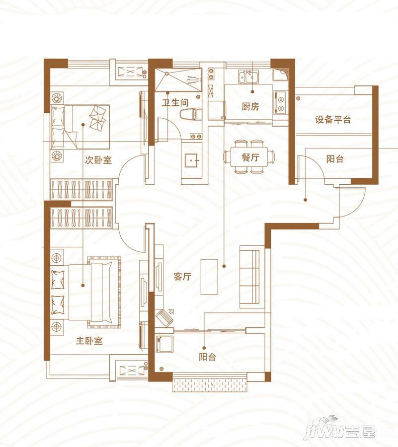 华夏茗湾学府3室2厅1卫104㎡户型图