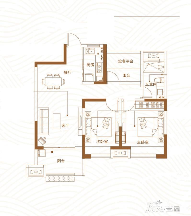 华夏茗湾学府3室2厅1卫89㎡户型图