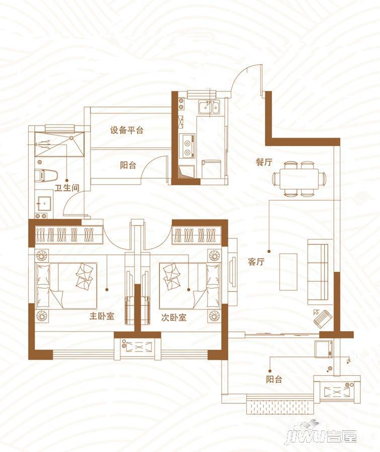 华夏茗湾学府3室2厅1卫89㎡户型图