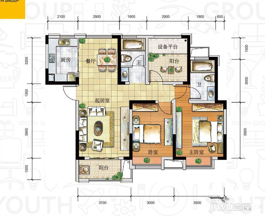 幸福金色年华3室2厅2卫110.7㎡户型图