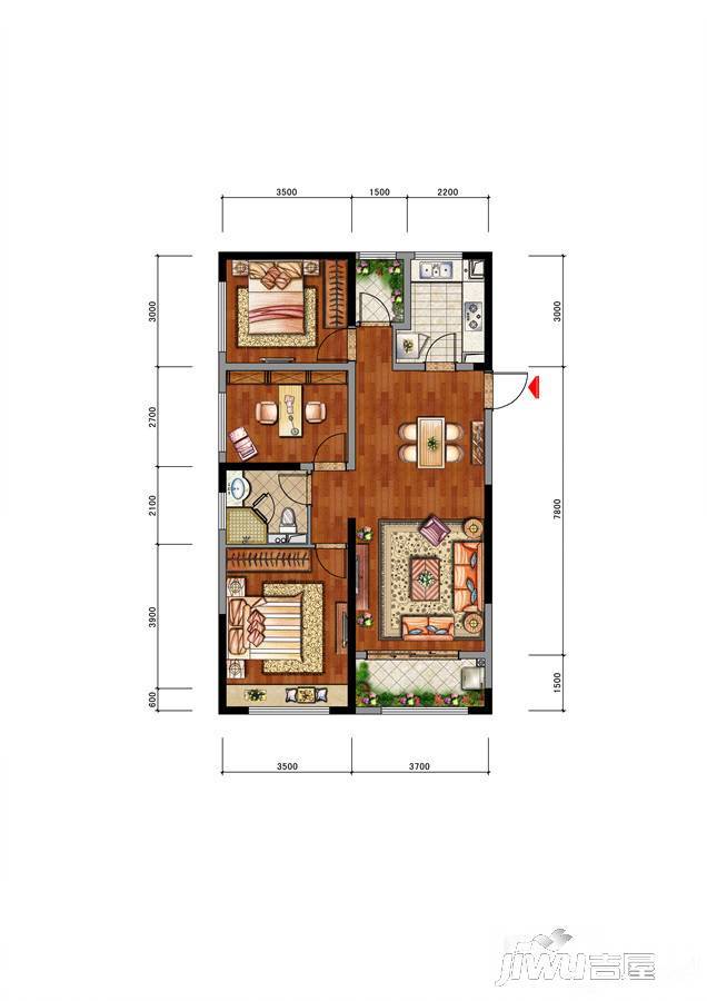 当代MOMΛ3室2厅1卫103㎡户型图