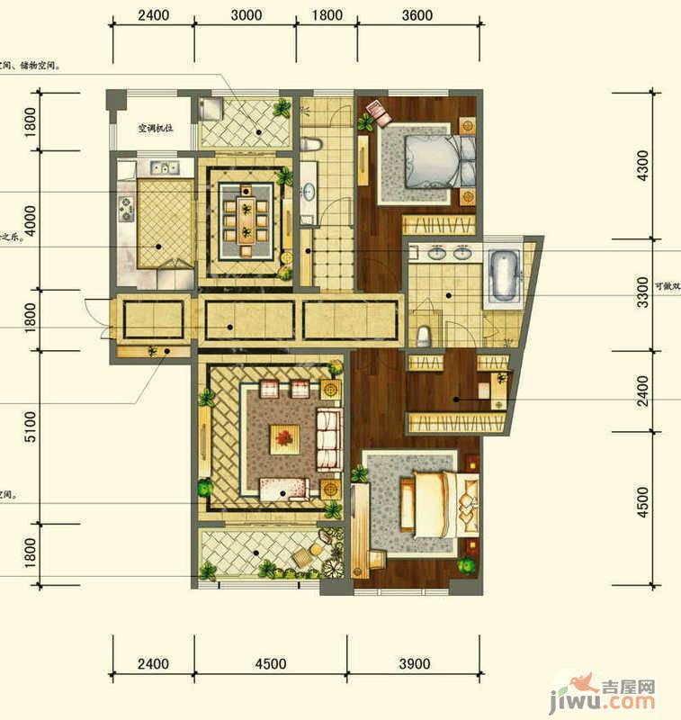 华润中心凯旋门商铺2室3厅2卫170㎡户型图