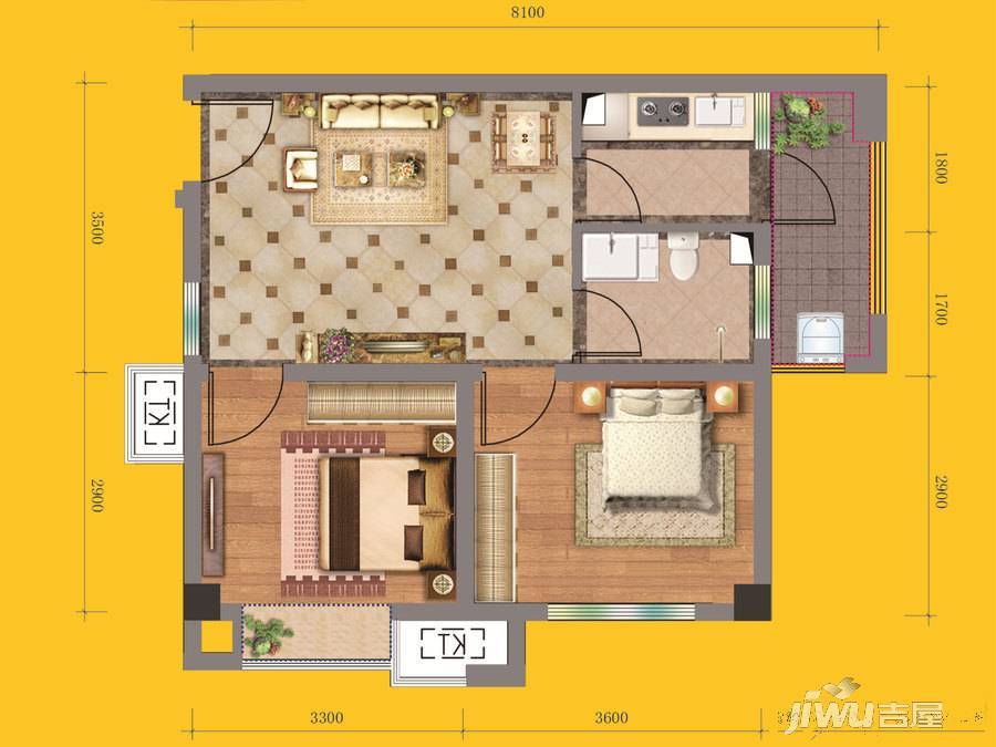 和昌mini home公寓2室2厅1卫62㎡户型图