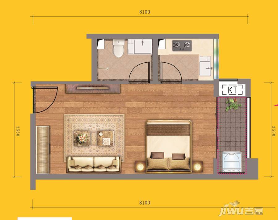 和昌mini home公寓1室1厅1卫46㎡户型图