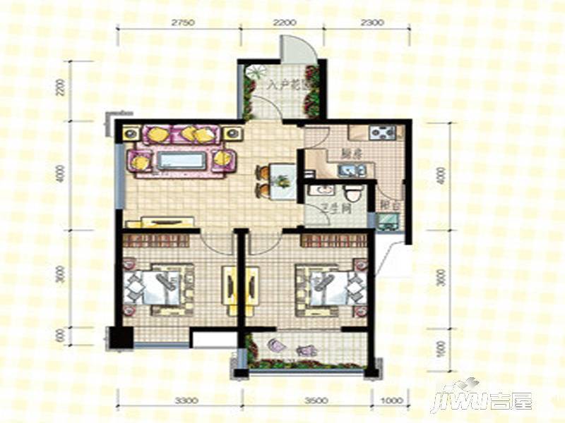 华冶向阳里2室2厅1卫81.1㎡户型图