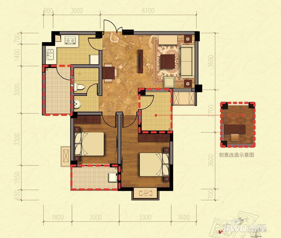 东城一品轩2室2厅1卫86㎡户型图