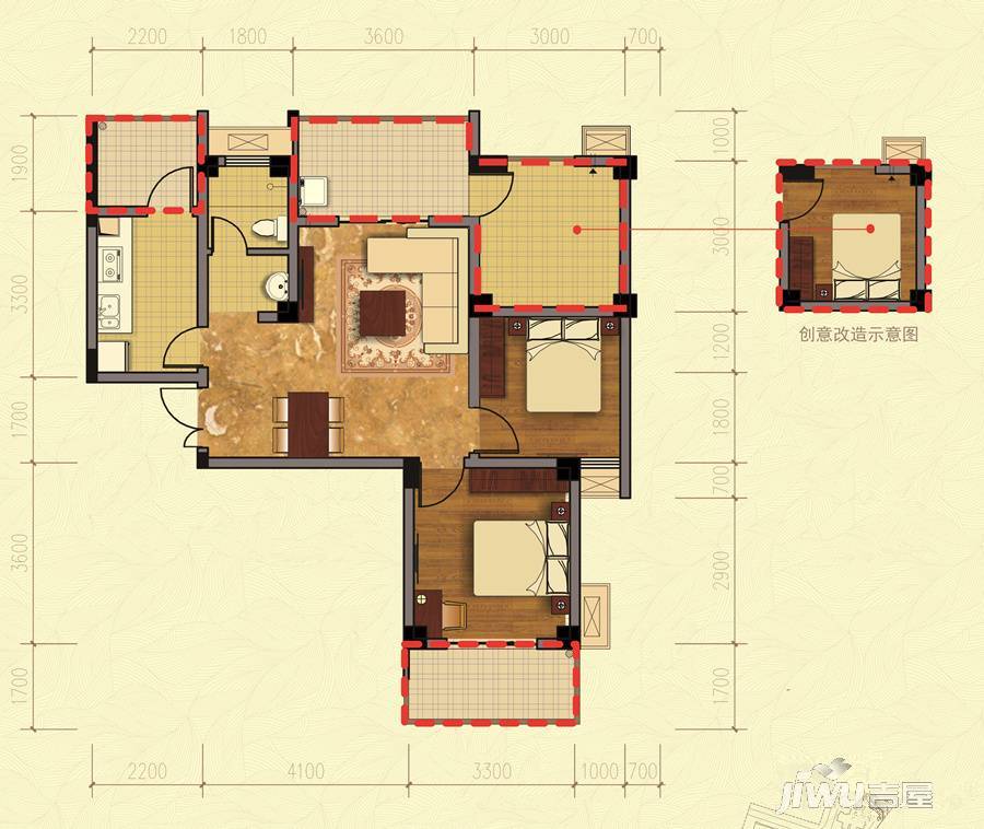 东城一品轩2室2厅1卫86㎡户型图