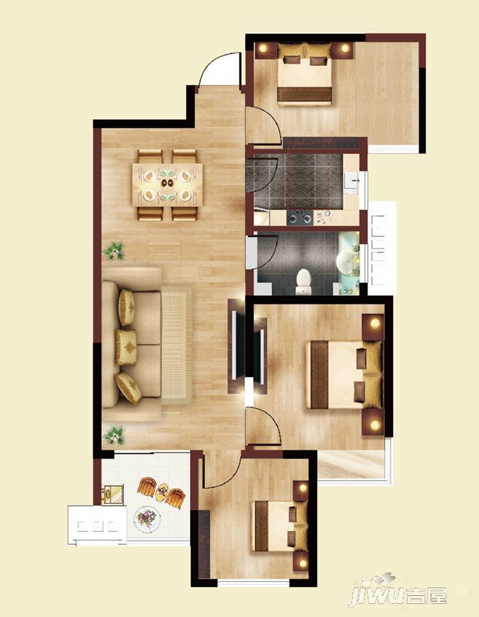 鼎元公馆3室2厅1卫92.7㎡户型图