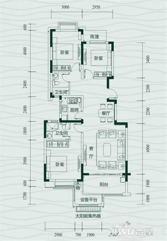 华地翡翠蓝湾3室2厅2卫107.3㎡户型图