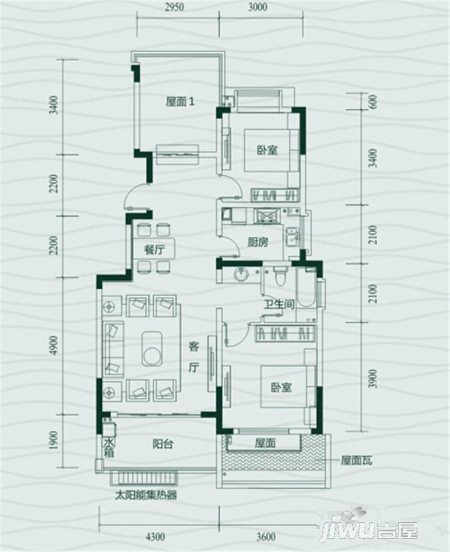 华地翡翠蓝湾2室2厅1卫88.7㎡户型图