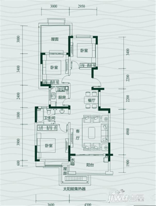 华地翡翠蓝湾3室2厅1卫97㎡户型图