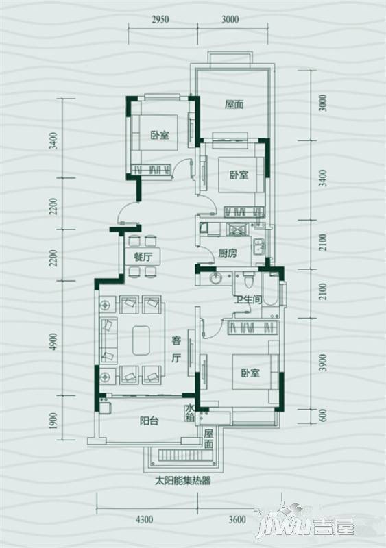 华地翡翠蓝湾3室2厅2卫100.1㎡户型图