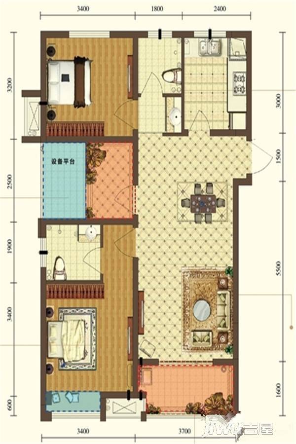 合肥宝能城3室2厅2卫96㎡户型图