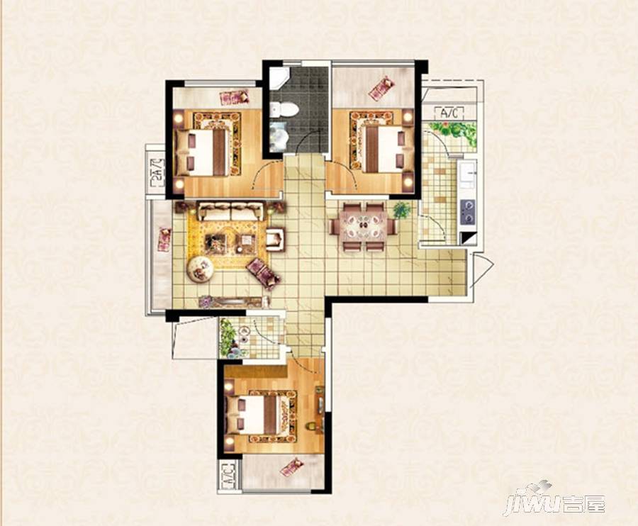 半岛公馆3室2厅1卫90.3㎡户型图