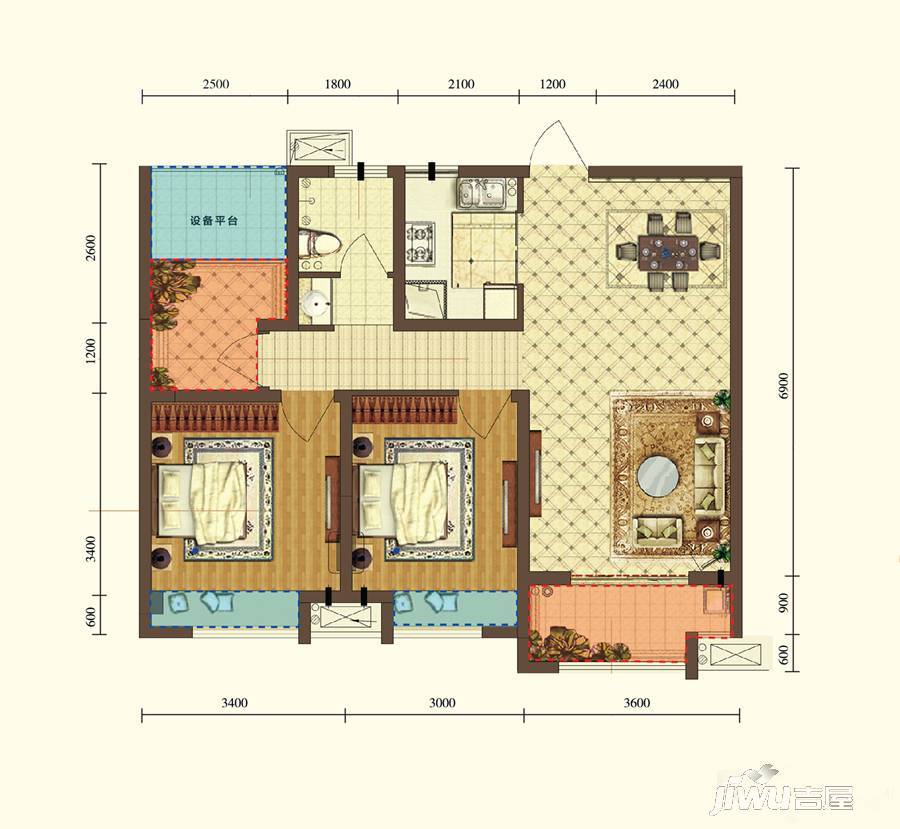 合肥宝能城3室2厅1卫88㎡户型图