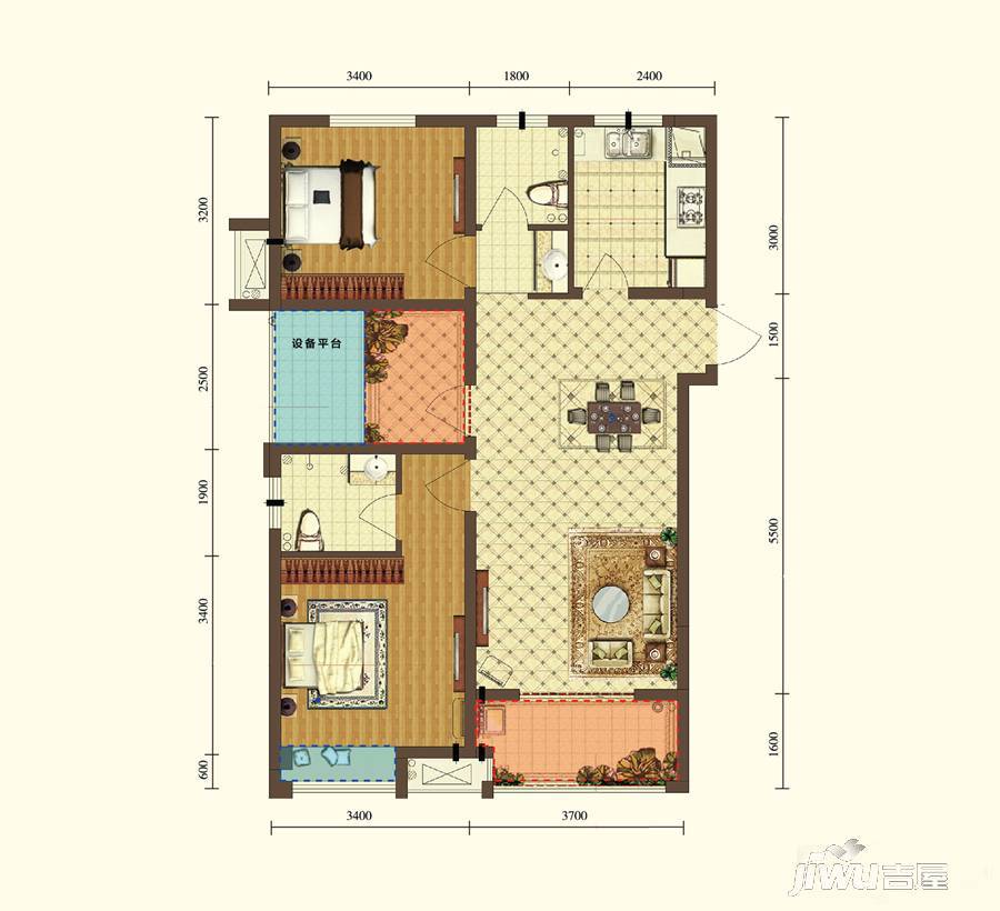 合肥宝能城3室2厅2卫96㎡户型图