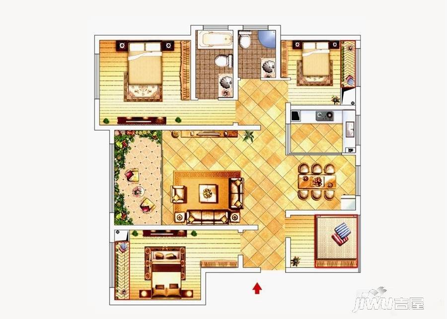 文一名都3室2厅1卫107㎡户型图