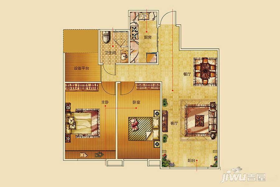 文一名都2室2厅1卫83.1㎡户型图