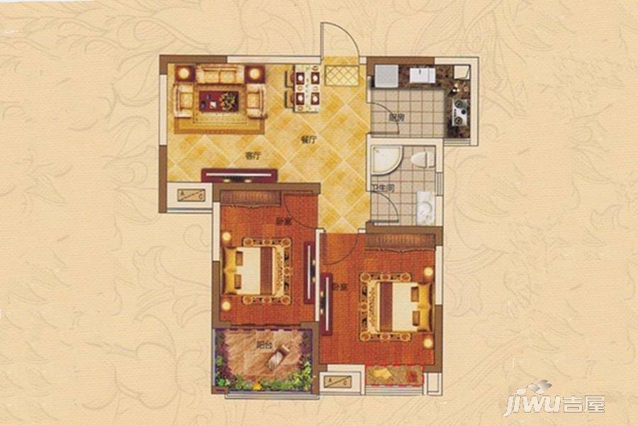 京冠北城华府2室2厅1卫70.2㎡户型图