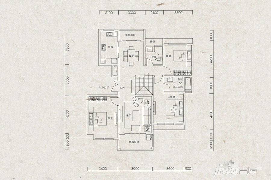 海亮阙里3室2厅2卫126㎡户型图