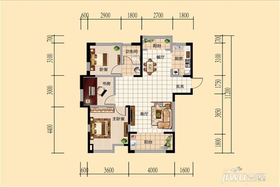 和顺新天地3室2厅1卫106㎡户型图