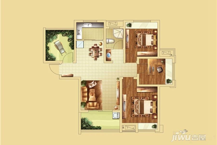 斌锋中心城3室2厅1卫93㎡户型图