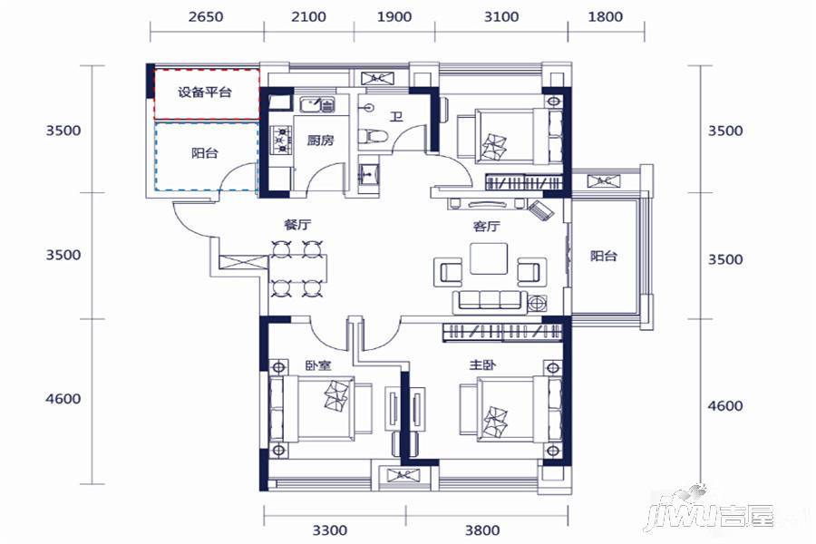 皖投天下名筑4室2厅1卫122㎡户型图