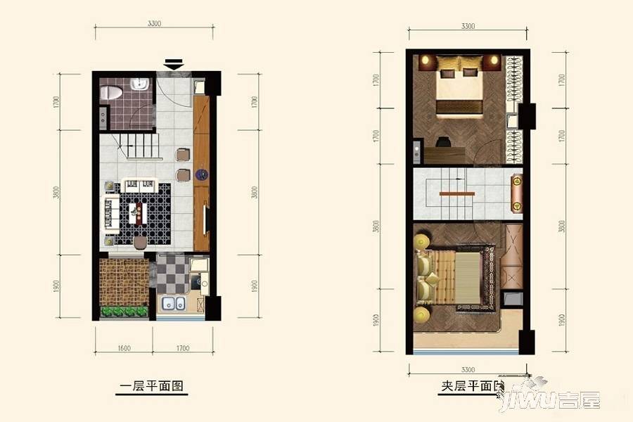 松芝万象城2室1厅1卫30㎡户型图