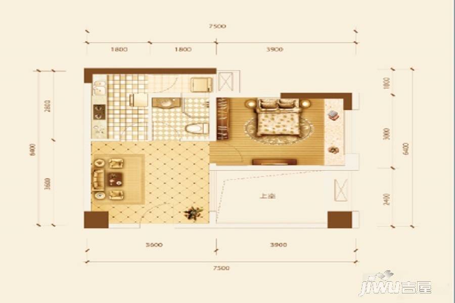 求实领势学府1室1厅1卫50㎡户型图