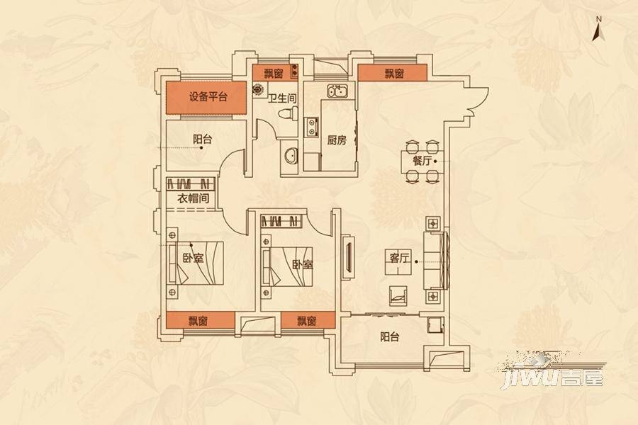 文一名门名城2室2厅1卫108.6㎡户型图