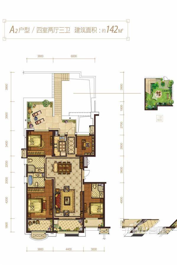 蓝光雍锦半岛4室2厅3卫142㎡户型图