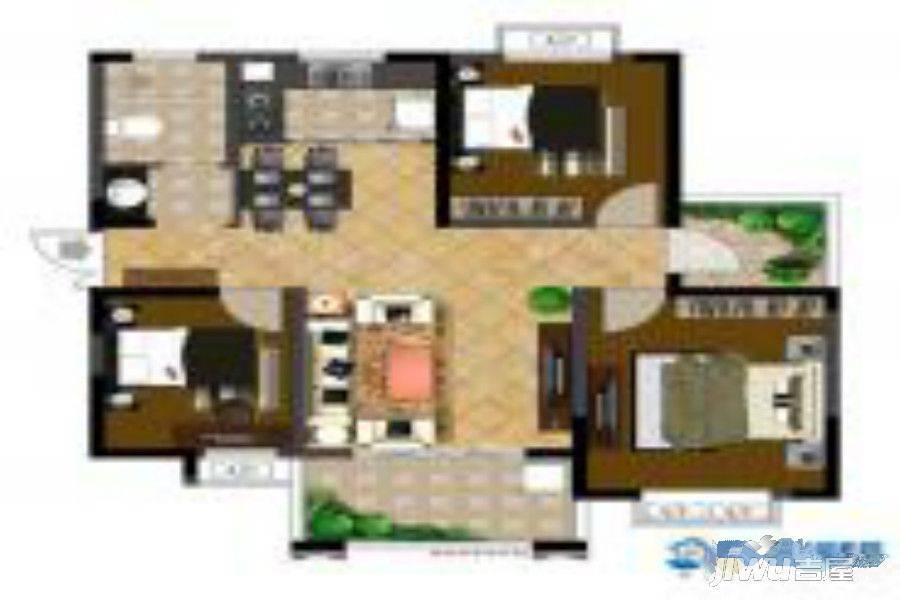 爱庐公园首座2期3室2厅1卫109㎡户型图