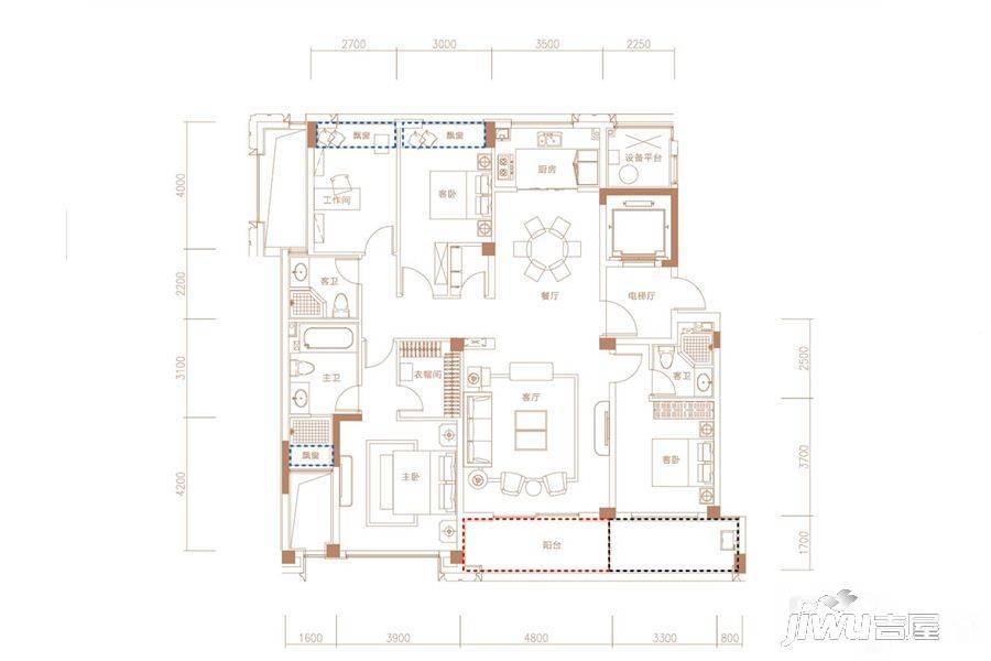 融创合肥壹号院4室2厅3卫167㎡户型图