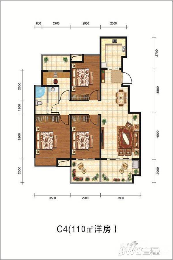 文一锦门学院里3室2厅1卫110㎡户型图