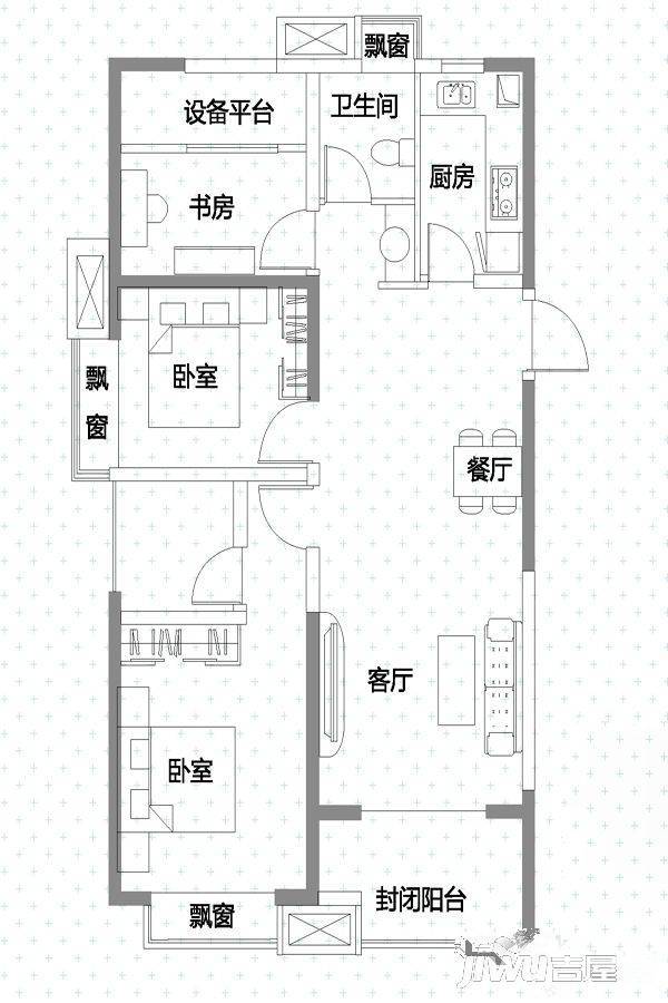中国铁建·青秀城3室2厅1卫100㎡户型图