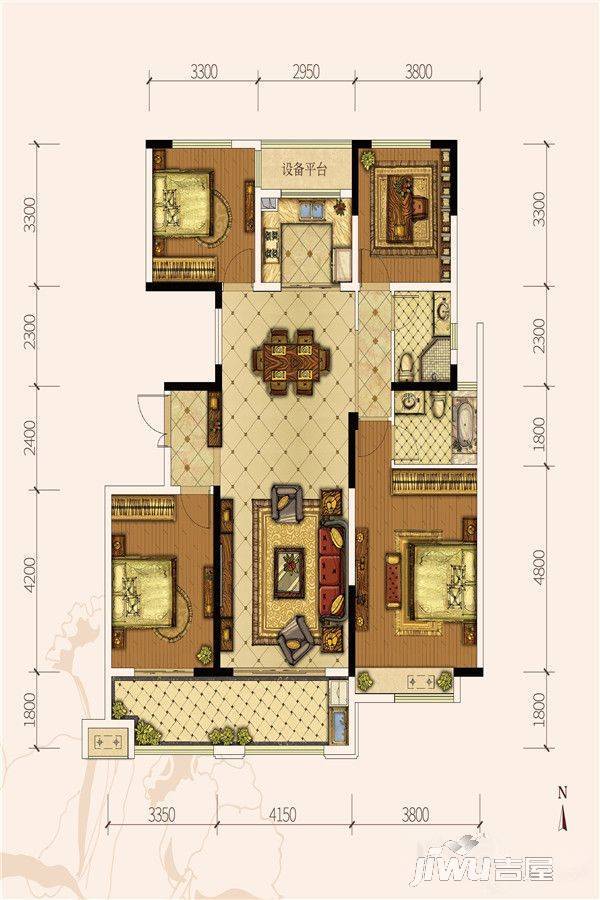 奥园城市天地4室2厅2卫155㎡户型图