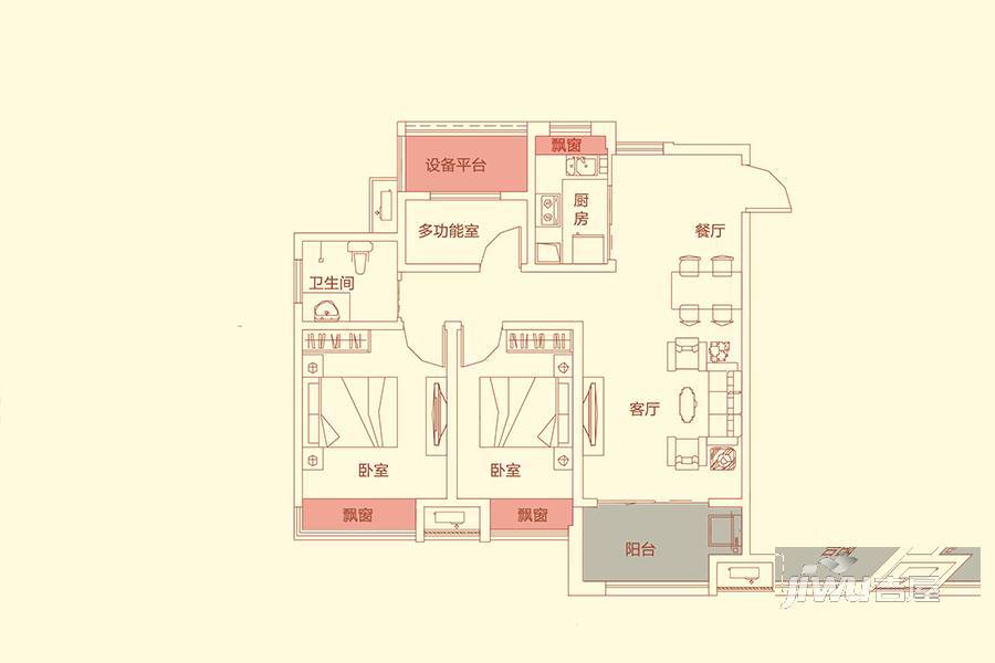 华盛南院3室2厅1卫89㎡户型图