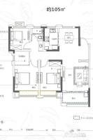 东方名邸3室2厅1卫105㎡户型图