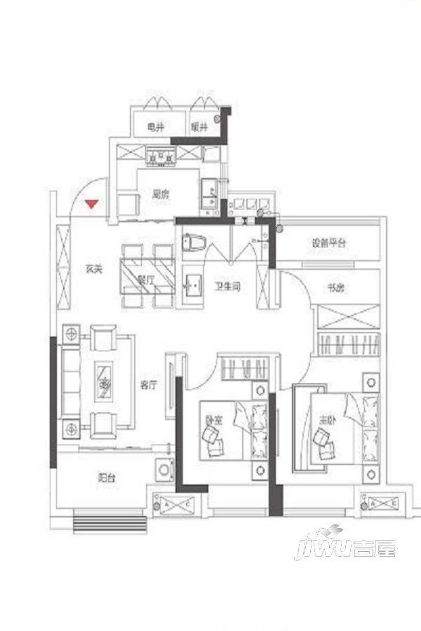 当代MOMΛ未来城3室2厅1卫89㎡户型图