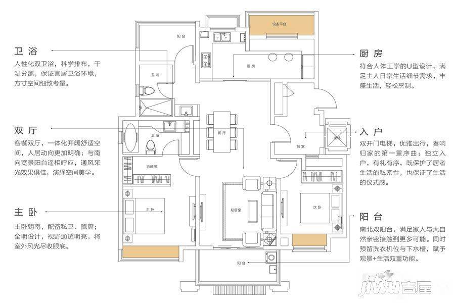 新城北宸紫郡2室2厅2卫124㎡户型图