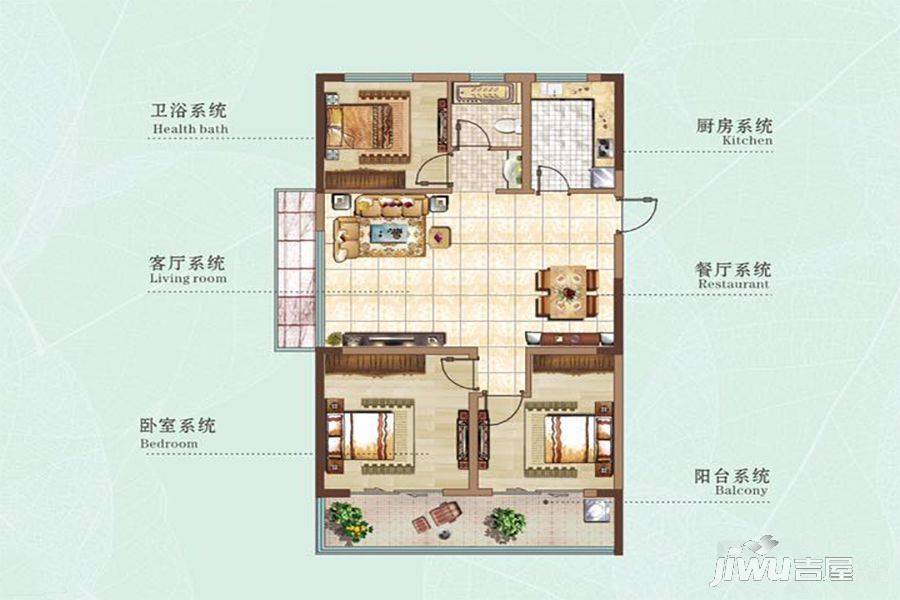 和顺叶语溪3室2厅1卫106㎡户型图