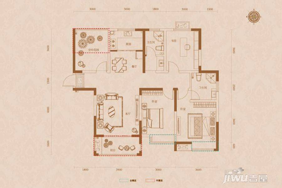 力高君御国际4室2厅2卫127㎡户型图