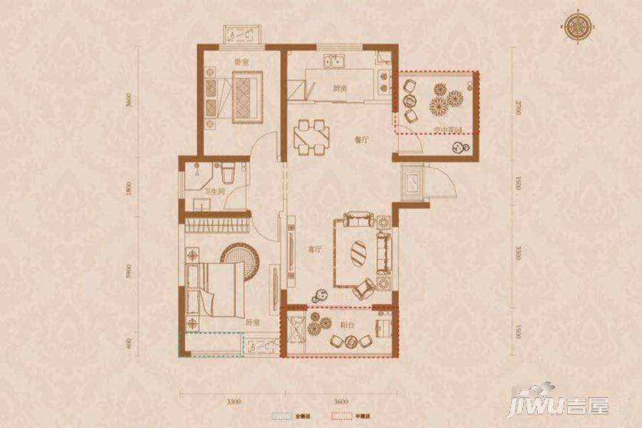 力高君御国际3室2厅1卫92㎡户型图