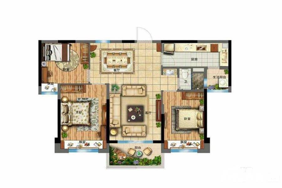 碧桂园钻石湾3室2厅1卫108㎡户型图