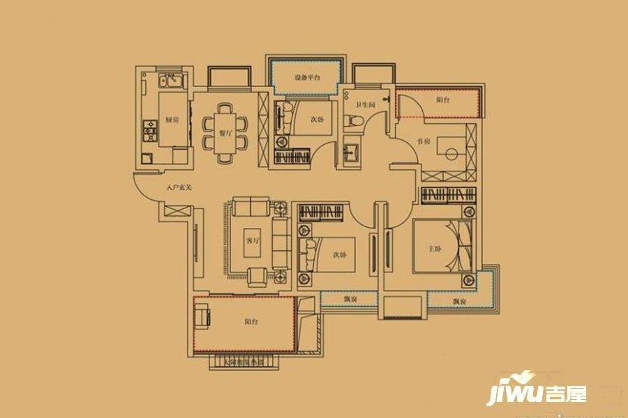 华地紫悦府4室2厅1卫103㎡户型图