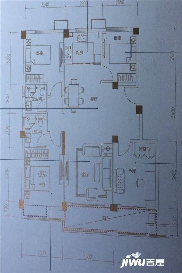 新滨湖孔雀城4室2厅2卫115㎡户型图