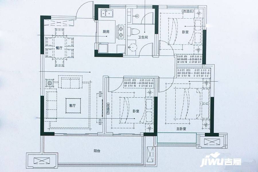 蓝光林肯公园3室2厅1卫95㎡户型图