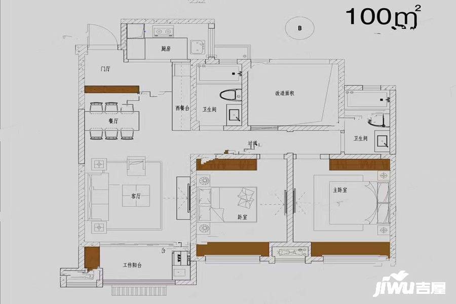 祥和公馆3室2厅2卫100㎡户型图